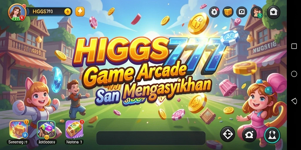 Screenshot utama HIGGS777 menunjukkan aksi gameplay Arcade yang penuh energi.