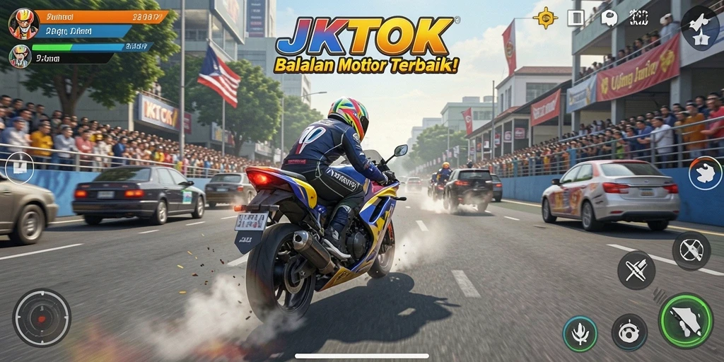 Tampilan gameplay seru dalam balapan motor JKTOK.