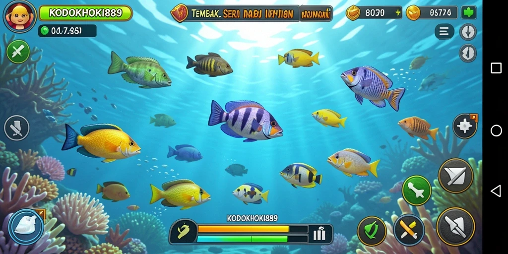 Tampilan gameplay KODOKHOKI889 dengan aksi menembak ikan.