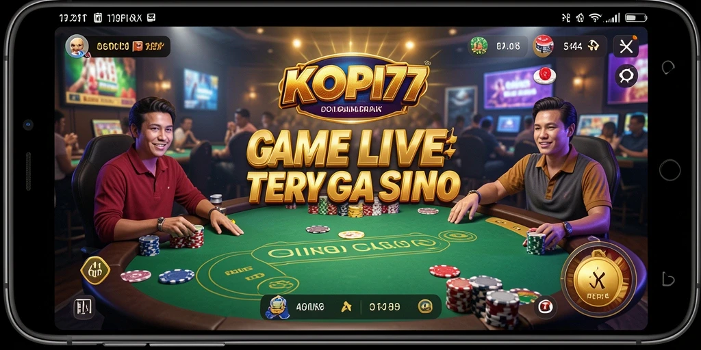Screenshot gameplay Live Casino KOPI77 menampilkan dealer dan pemain dalam suasana kasino nyata.