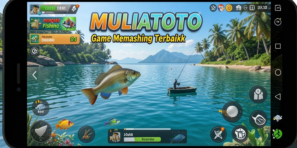 Screenshot gameplay MULIATOTO yang menunjukkan pengalaman memancing yang seru.