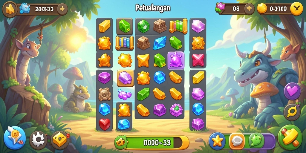 Screenshot utama N32 yang menunjukkan keseruan gameplay Match-3.