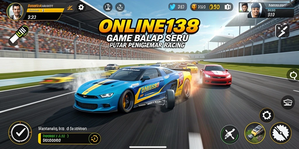Tampilan gameplay seru dari balapan di ONLINE138 dengan latar belakang menakjubkan.