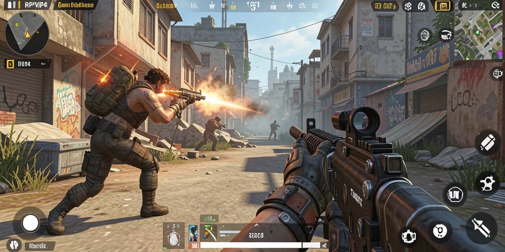 Screenshot RPVIP4 menampilkan aksi menembak yang intens dalam game FPS.