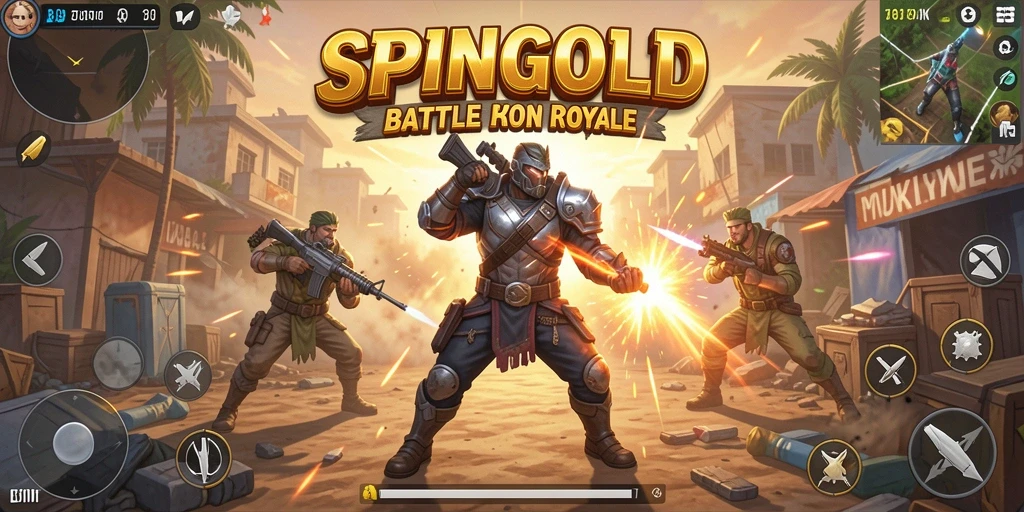 Tampilan utama gameplay SPINGOLD dengan aksi intens Battle Royale.
